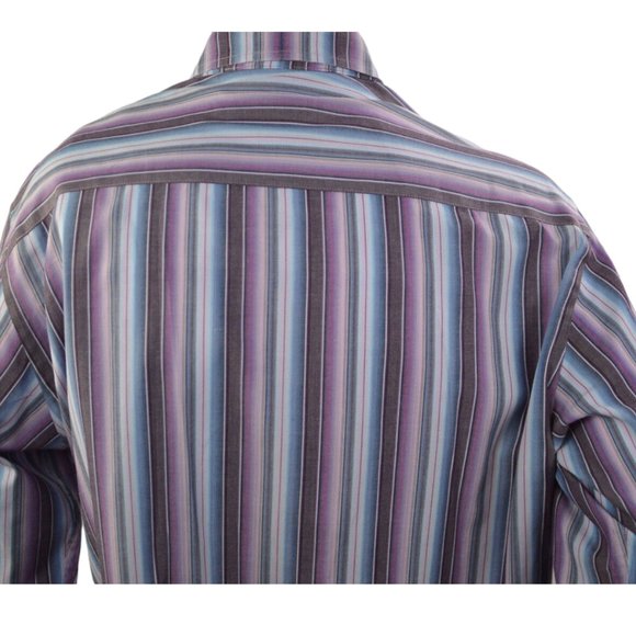 Quickreflex Men sz Large Dress Shirts Vertical Stripes 100% Cotton Purple - Picture 5 of 7